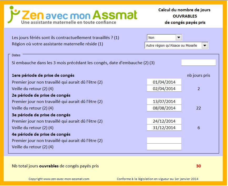 Calculateur De Cong s Assistante Maternelle Zen Avec Mon Assmat